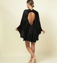 Load image into Gallery viewer, Mock Neck Long Bell Sleeve Wide Keyhole Dress