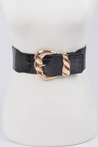 Orlena Faux Metallic Croc Stretch Belt