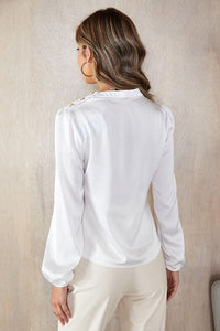 One Shoulder Elastic Cuff Silky Blouse