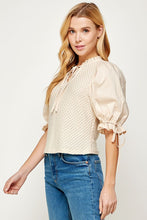 Load image into Gallery viewer, Crochet Top with Poplin Short Sleeve