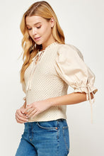 Load image into Gallery viewer, Crochet Top with Poplin Short Sleeve