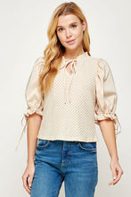 Load image into Gallery viewer, Crochet Top with Poplin Short Sleeve