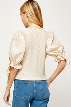 Load image into Gallery viewer, Crochet Top with Poplin Short Sleeve