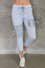 Load image into Gallery viewer, Double Sequin Stripe Knee Patched Crinkle Jogger