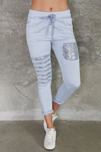 Double Sequin Stripe Knee Patched Crinkle Jogger