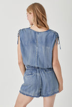 Load image into Gallery viewer, Drawstring Shoulder Overlap Denim Romper