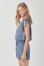 Load image into Gallery viewer, Drawstring Shoulder Overlap Denim Romper