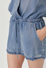 Load image into Gallery viewer, Drawstring Shoulder Overlap Denim Romper