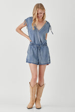 Load image into Gallery viewer, Drawstring Shoulder Overlap Denim Romper