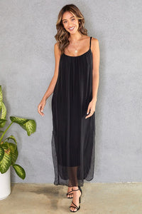 Spaghetti Strap Silky Open Sides Maxi Dress