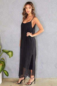 Spaghetti Strap Silky Open Sides Maxi Dress