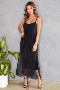 Spaghetti Strap Silky Open Sides Maxi Dress