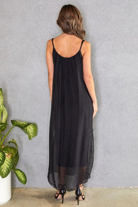 Spaghetti Strap Silky Open Sides Maxi Dress