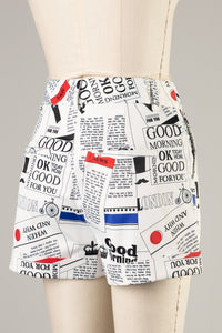 Magazine Letter Print Shorts