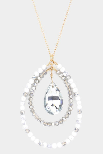 Pearl Faceted Beaded Teardrop Pendant Long Necklace