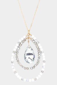 Pearl Faceted Beaded Teardrop Pendant Long Necklace