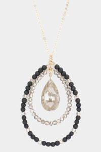 Pearl Faceted Beaded Teardrop Pendant Long Necklace