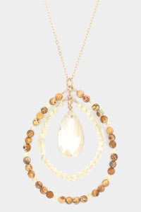 Pearl Faceted Beaded Teardrop Pendant Long Necklace