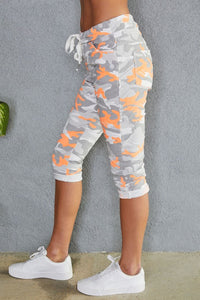 Neon Camouflage Print Crinkle Capri Jogger