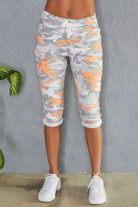 Neon Camouflage Print Crinkle Capri Jogger