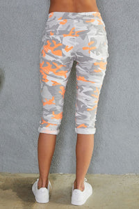 Neon Camouflage Print Crinkle Capri Jogger