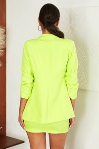 Neon Ruched Sleeve Blazer