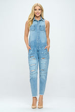 Load image into Gallery viewer, Denim Jumpsuit With Distressing