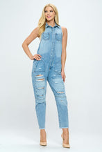 Load image into Gallery viewer, Denim Jumpsuit With Distressing