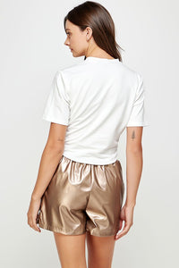 Faux Leather Elastic Band Shorts