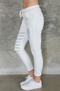 Indiana double sequin stripe knee patched crinkle jogger