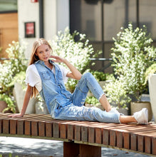 Load image into Gallery viewer, Denim Jumpsuit With Distressing