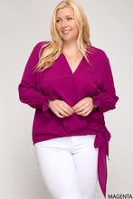 Load image into Gallery viewer, Smocked long sleeve surplice woven top