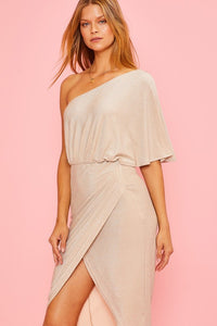 Paula One Shoulder Overwrap Midi Dress