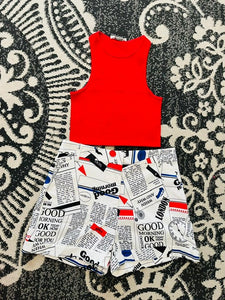 Magazine Letter Print Shorts