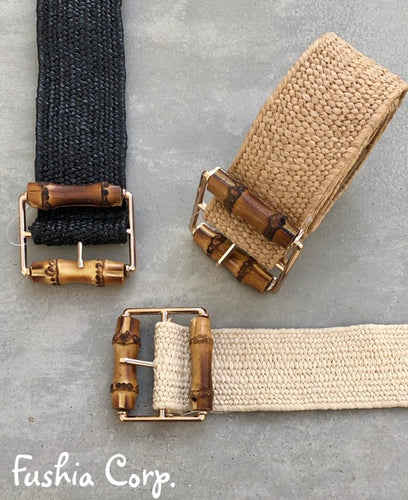 Bamboo buckle waist raffia belt