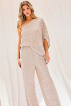 Load image into Gallery viewer, One Shoulder Elastic Waist Sequin Jumpsuit