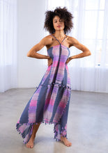 Load image into Gallery viewer, Sheer Tie Dye Stripe Scarf Maxi Dress Cover Up-Purple