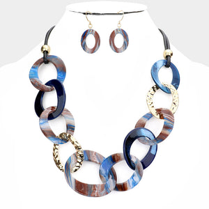 Celluloid Acetate Hammered Open Metal Oval Link Necklace