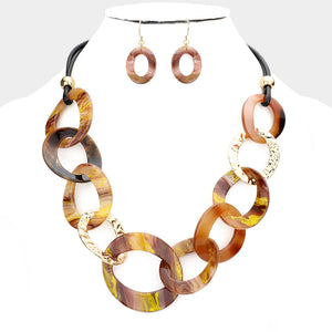 Celluloid Acetate Hammered Open Metal Oval Link Necklace