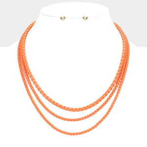 Colored Metal Chain Triple Layered Bib Necklace