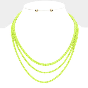 Colored Metal Chain Triple Layered Bib Necklace