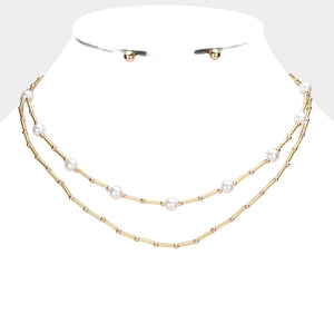 Pearl Tube Beaded Necklace Set