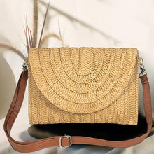 Load image into Gallery viewer, Lurex Thread Accented Straw Clutch / Crossbody Bag