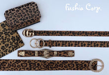 Load image into Gallery viewer, Animal Print Gold Double Buckle Belt