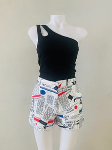 Magazine Letter Print Shorts