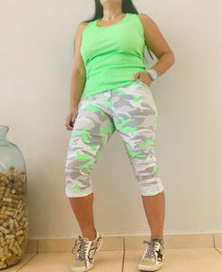 Neon Camouflage Print Crinkle Capri Jogger