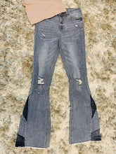 Load image into Gallery viewer, Distressed Detail Stone Washed Flare Jean Pants