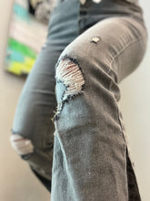 Load image into Gallery viewer, Distressed Detail Stone Washed Flare Jean Pants