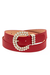 Gem Pave Buckle Accent Faux Leather Belt