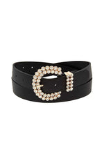 Load image into Gallery viewer, Gem Pave Buckle Accent Faux Leather Belt